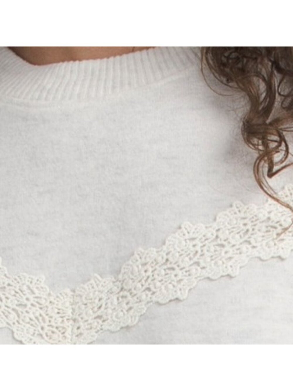 DEMOCRACY Three-quarter Sleeve Mock Neck Sweater With Crochet Stripes - Picture 3 of 4